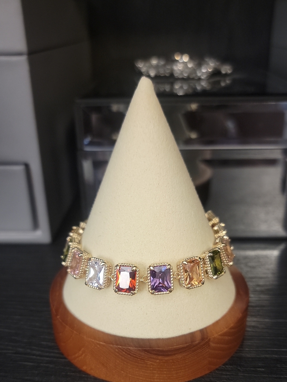 Beautiful 14KGP Multicolor Gemstone Toggle Bracelet